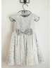Cap Sleeves Ivory Lace Gray Lining Lovely Flower Girl Dress